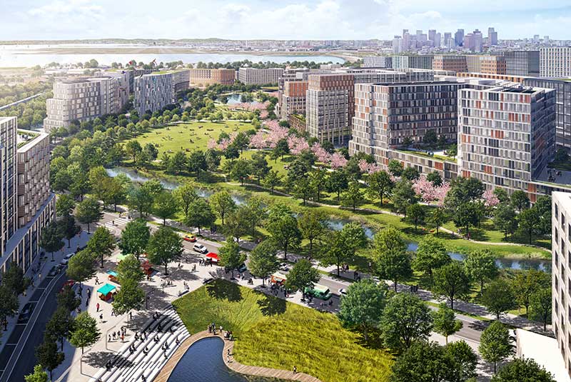 Aerial view of the outdoor space and nearby areas