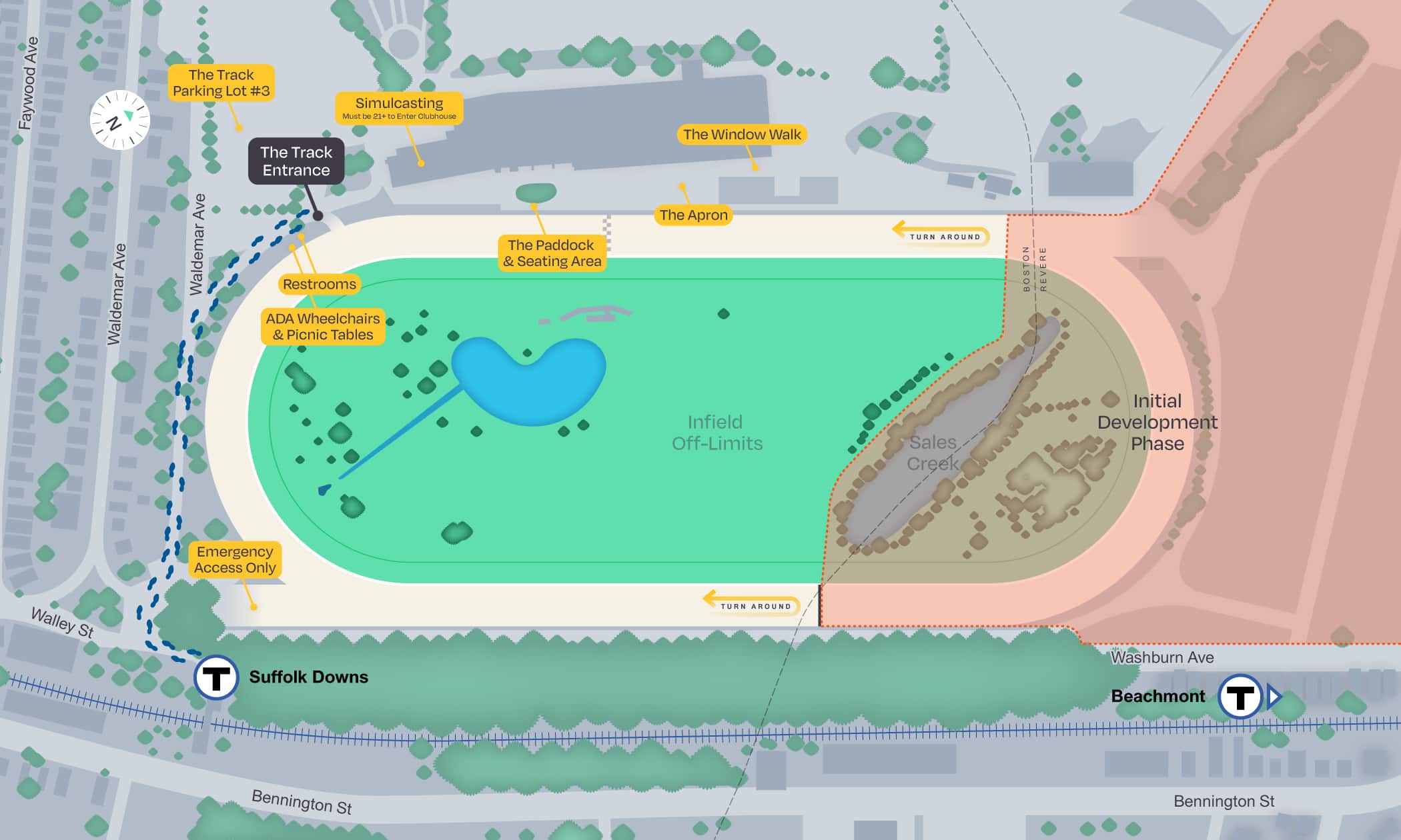 Mapa del sitio de La Pista y los servicios circundantes